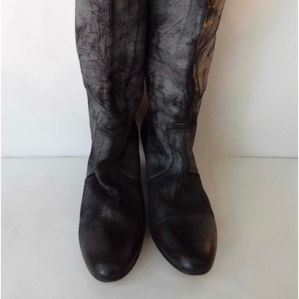 Maison Margiela Paris Distressed Leather Boots Gray Black Wedge/Kitten. Heel.10B